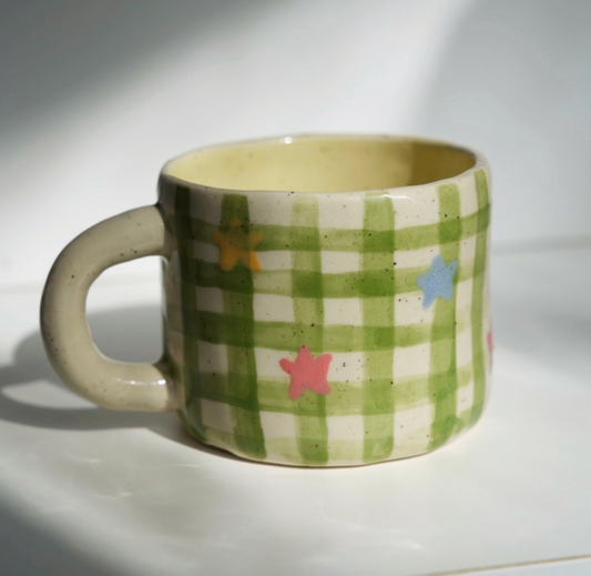 Green Gingham Star Mug *ALMOST SOLD OUT*